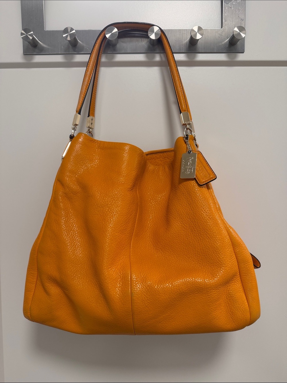 Coach Pebbled Leather Shoulder Bag in Tangy Orange